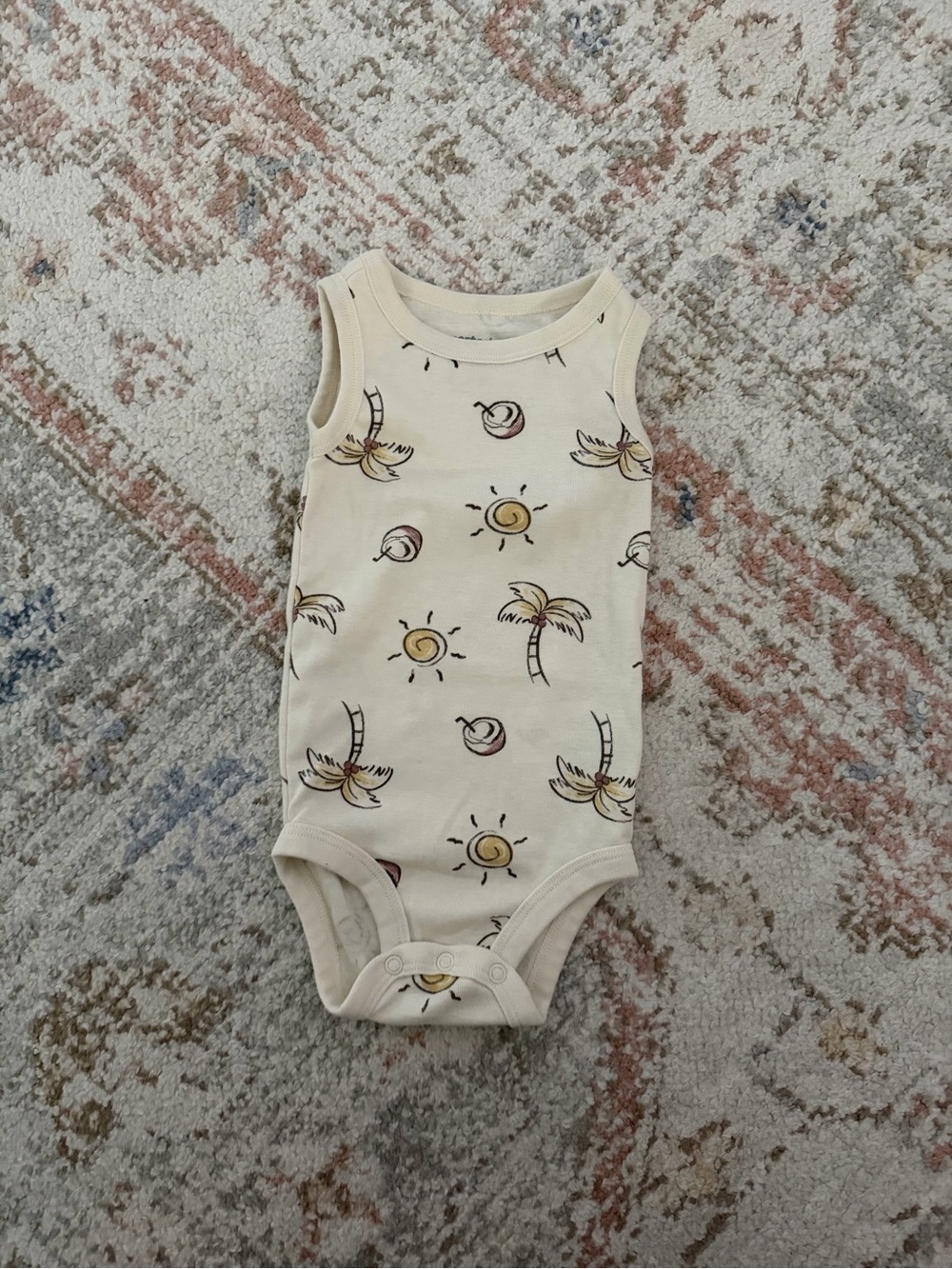 Carters Cream Palm Tree & Sun Sleeveless One-Piece Bodysuit for Kids